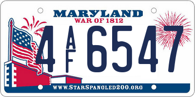 MD license plate 4AF6547