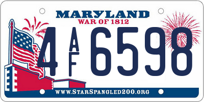 MD license plate 4AF6598