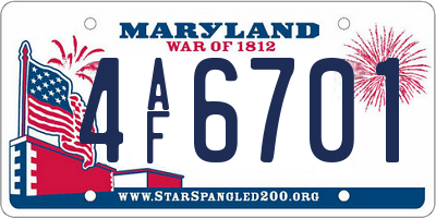 MD license plate 4AF6701