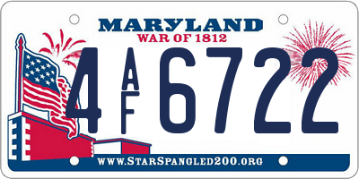 MD license plate 4AF6722