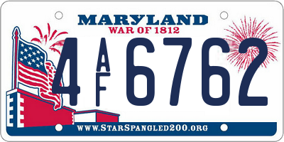 MD license plate 4AF6762