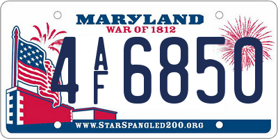 MD license plate 4AF6850