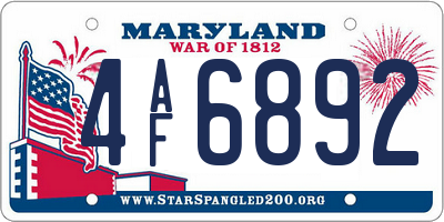 MD license plate 4AF6892