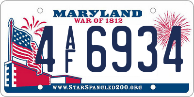 MD license plate 4AF6934