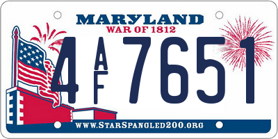 MD license plate 4AF7651