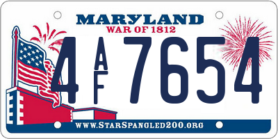 MD license plate 4AF7654