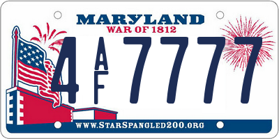 MD license plate 4AF7777
