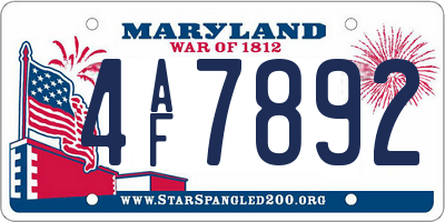 MD license plate 4AF7892