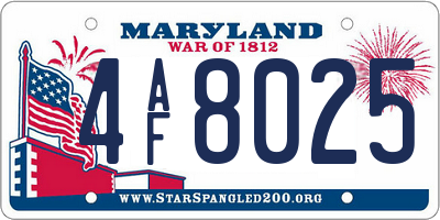 MD license plate 4AF8025