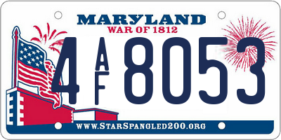 MD license plate 4AF8053