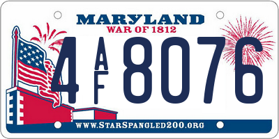 MD license plate 4AF8076