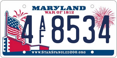 MD license plate 4AF8534