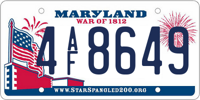 MD license plate 4AF8649