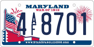 MD license plate 4AF8701