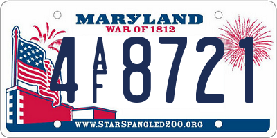 MD license plate 4AF8721