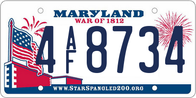 MD license plate 4AF8734