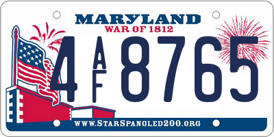 MD license plate 4AF8765