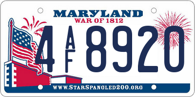 MD license plate 4AF8920