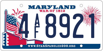 MD license plate 4AF8921