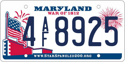 MD license plate 4AF8925