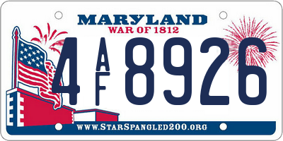 MD license plate 4AF8926