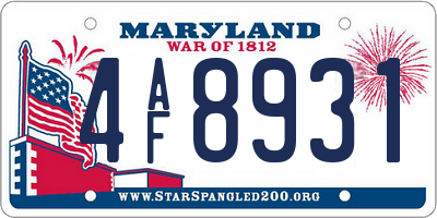 MD license plate 4AF8931