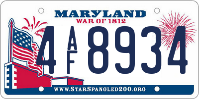 MD license plate 4AF8934