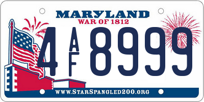 MD license plate 4AF8999