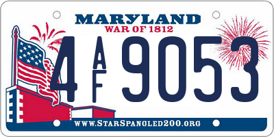 MD license plate 4AF9053