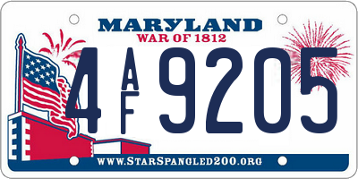 MD license plate 4AF9205