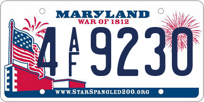 MD license plate 4AF9230