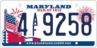 MD license plate 4AF9258