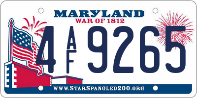 MD license plate 4AF9265
