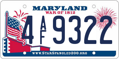 MD license plate 4AF9322
