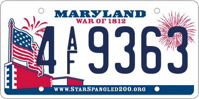 MD license plate 4AF9363