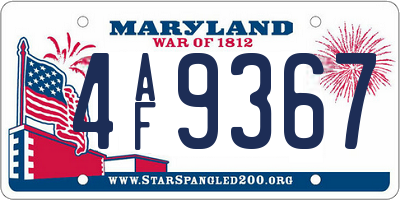 MD license plate 4AF9367