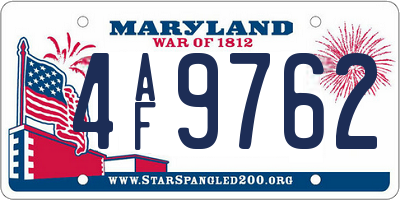 MD license plate 4AF9762