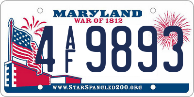 MD license plate 4AF9893