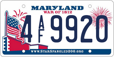 MD license plate 4AF9920