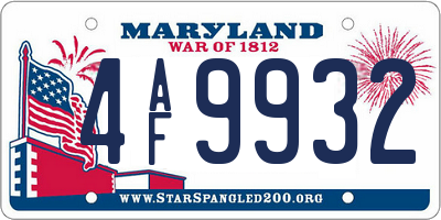MD license plate 4AF9932