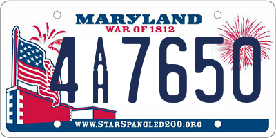 MD license plate 4AH7650