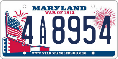 MD license plate 4AH8954