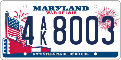 MD license plate 4AK8003