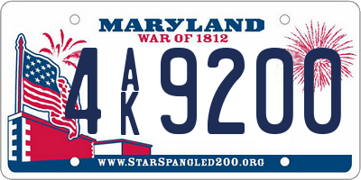 MD license plate 4AK9200
