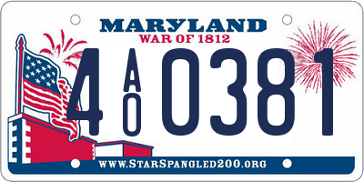 MD license plate 4AO0381