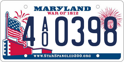 MD license plate 4AO0398