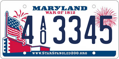 MD license plate 4AO3345