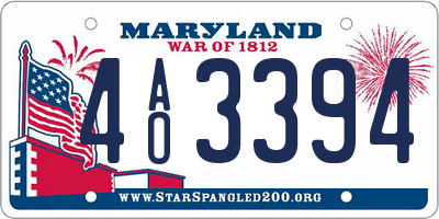 MD license plate 4AO3394