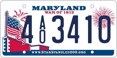 MD license plate 4AO3410