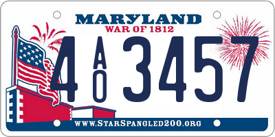 MD license plate 4AO3457